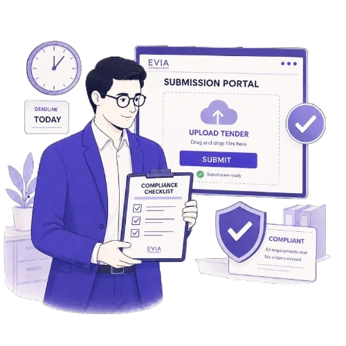 Illustration of tender submission portal and compliance checklist for Stage 6 Submission